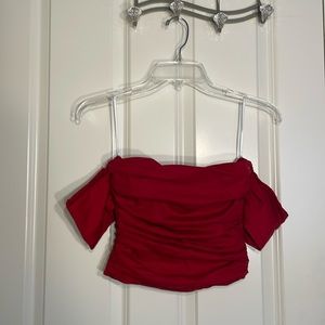 Reformation Adan Off the Shoulder Crop Top Size 0 in Red ‘Lipstick’